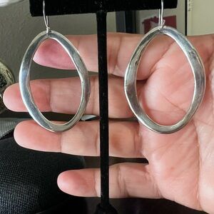 Wavy Oval Drop Earrings in Sterling Silver